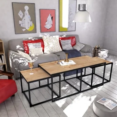 Afbeelding van 3 in 1 Salontafel Eik en Metaal Zwart Menzzo