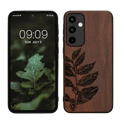 Afbeelding van kwmobile telefoonhoesje geschikt voorSamsung Galaxy A55 5G Hoesje met bumper hout In donkerbruin Bladertak design