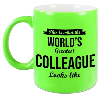 Afbeelding van Worlds Greatest Colleague cadeau mok / beker neon groen 330 ml feest mokken
