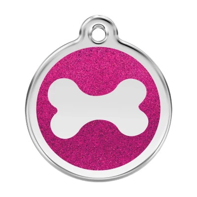 Afbeelding van Bone Hot Pink glitter hondenpenning large/groot dia. 3,8 cm RedDingo