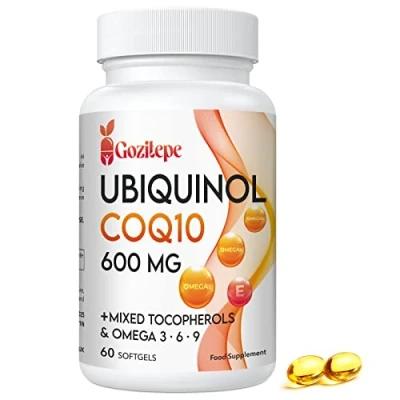 Afbeelding van Ubiquinol CoQ10 600 mg zachte capsules met Omega 3, 6, 9 en vitamine E, 30 porties co enzym Q10 (actieve vorm) supplement, hogere absorptie (60 stuks, verpakking van 1)