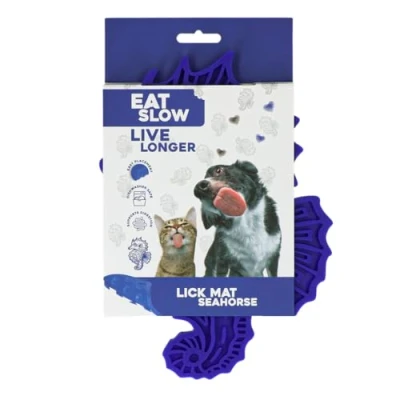 Afbeelding van Eat Slow Live Longer Likmat Zeepaard 22 x 16.5 cm Snuffelmat Anti schrok Mat Slowfeeder Afleiding Honden en Katten voor Smeersels, Brokken Snoep 100% Siliconen met Zuignappen Vaatwasserbestendig Roze