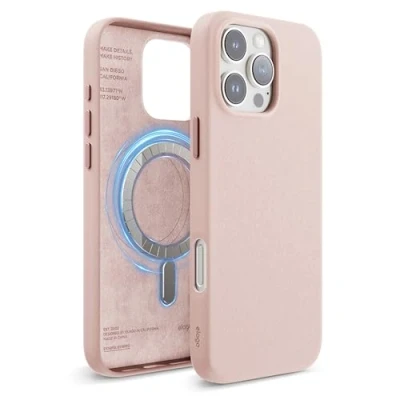 Afbeelding van elago Magnetische Leren Hoesje Compatibel met iPhone 16 Pro Max Case, alle MagSafe accessoires Ingebouwde Magneten, Veganistisch Leer, Schokbestendig, Waterbestendig (Lovely Roze)