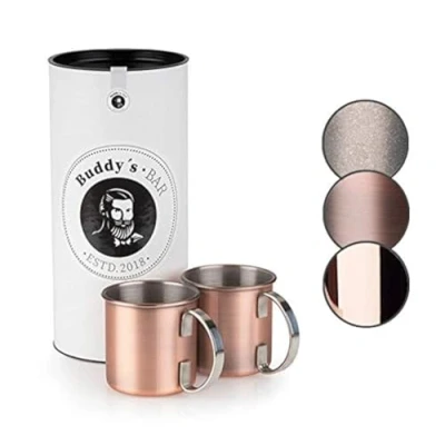 Afbeelding van Buddy&#039;s Bar Moscow Mule beker, 450 ml, hoogwaardige roestvrijstalen geschikt voor levensmiddelen, cocktailbeker inclusief geschenkdoos, antiek koper, set van 2