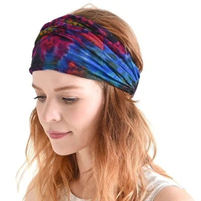 Afbeelding van Casualbox Tie Dye Hippie Headband Elastic Bandana Head Cover Wrap for Men &amp; Women Psychedelic Flower Pattern 60&#039;s 70&#039;s Retro Bohemian Boho C