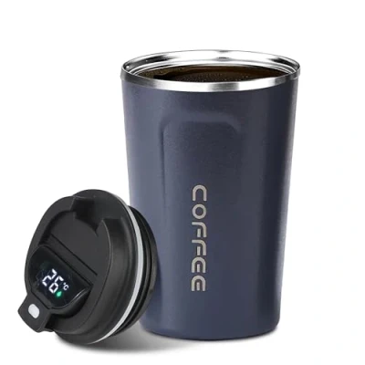 Afbeelding van LEYF thermosbeker 380 ml roestvrij staal, koffiebeker om mee te nemen, temperatuurweergave, intelligente koffiemok, geïsoleerde thermobeker, licht draagbaar en geschikt voor op reis,