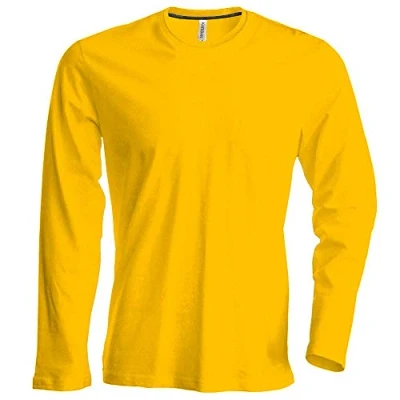 Afbeelding van Heren T shirt met lange mouwen en ronde hals, licht nauwsluitend, in 20 kleuren de maten S, M, L, XL, 2XL, 3XL 4XL, geel, 4XL
