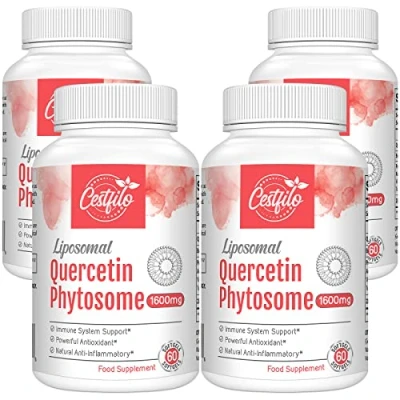Afbeelding van Liposomale Quercetine Phytosome 1600 mg Softgels met Bromelaïne, Immunity Booster Antioxidant Supplement om de gezondheid van luchtwegen en het immuunsysteem te verbeteren, ondersteunt interne bloedsomloop (Pack of 4)