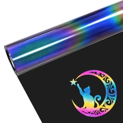 Afbeelding van FORBELL Plotterfolie voor textiel, 30,5 cm x 1,5 m, reflecterende regenboogtransferfolie strijktransferfolie (reflecterende regenboog, m)