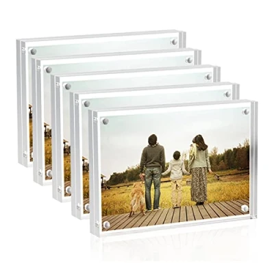 Afbeelding van Sezanrpt Set van 5 acryl fotolijsten 6 x 9 cm, helder dubbelzijdig magnetisch fotoblokframe, desktop frameloze fotolijst, portemonnee, kleine fotolijst 7 cm