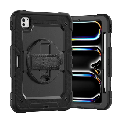 Afbeelding van Xccess Tablethoes geschikt voor Apple iPad Pro 11 Inch (2024) Hardcase Backcover Survivor All round + Schouderband Schokbestendig Telefoonhoesje Anti Shock Proof Standaard Zwart