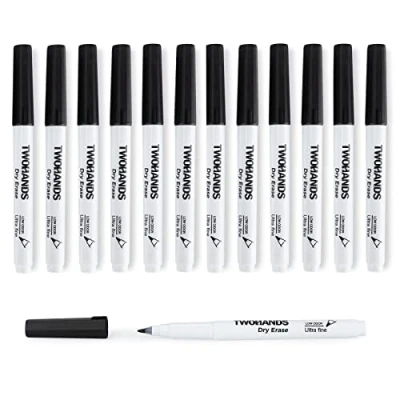 Afbeelding van Ultra Fine Tip Whiteboard Markers, TWOHANDS 12 Pack Droogwisser Uitwisbare Whiteboardpennen, 0,7 mm Vilt Whiteboardstiften,Zwart,Planner voor Kantoor Thuis, 20536