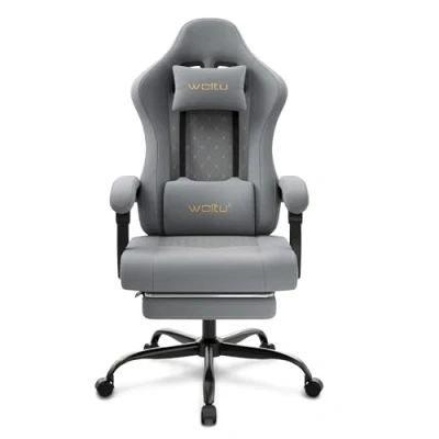 Afbeelding van WOLTU GS08gr Gaming stoel met massage, ergonomische bureaustoel, grote, gevoerde computerstoel massage lendenkussen, belasting 150 kg, netweefsel, grijs + geel