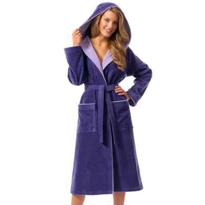 Afbeelding van Morgenstern dames badstof badjas met capuchon van 100% katoen velour paars S