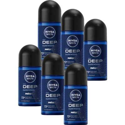 Afbeelding van 6er Pack NIVEA Men Deo Roll on Deep Black Carbon Dark Wood 50ml