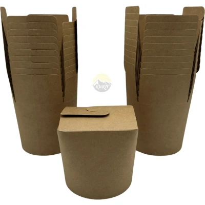 Afbeelding van KURTT Noodle Box met vouwdeksel Bruin, 50 stuks, 26oz 750ml Asian Food Dönerbox Wok to go beker Take Away container, Lunchbox