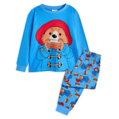 Afbeelding van Paddington Beer kinderpyjamaset Grafische top met lange mouwen en pyjamabroek pijpen voor kinderen in blauw rood Sandwich all over print nachtkleding jongens meisjes