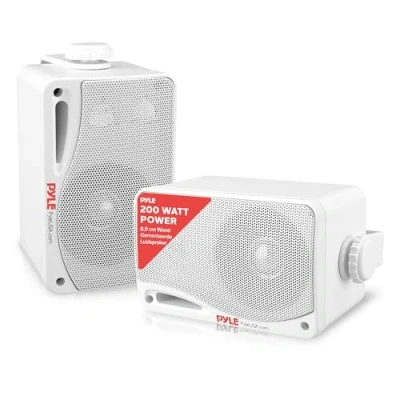 Afbeelding van Pyle Outdoor Waterdichte Draadloze Bluetooth Speaker 8,89 cm paar 3 weg actief passief weerbestendige muur , plafondmontage dubbele speakersysteem met zware grill, voor patio (Wit)
