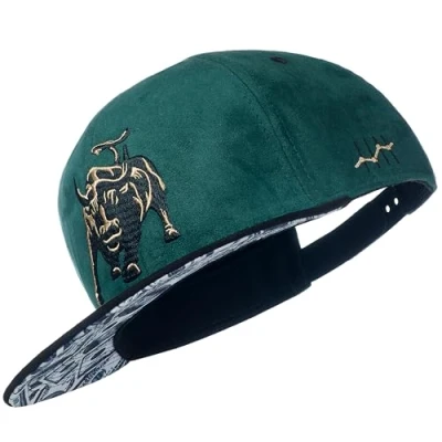 Afbeelding van Cadency Snapback Cap voor heren, Charging Bull, Baseball Cap, Basecap rechte klep, premium kwaliteit, duurzaam, eenheidsmaat, uniseks, donkergroen, verstelbare maat, groen, One size