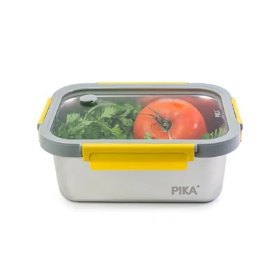 Afbeelding van PIKA 820ml roestvrijstalen voedseldoos en deksel van gehard glas Luchtdicht licht Geschikt voor magnetron, oven, vriezer MetalShock