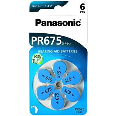 Afbeelding van Panasonic Zink lucht gehoorapparaat batterij PR675 (blauw) 6 stuks