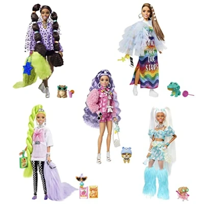Afbeelding van Barbie extra bundel met 5 poppen exclusieve Pop, 70 (mode) accessoires, dierenvriendjes, lang haar en beweegbare gewrichten, voor kinderen van 3 jaar ouder