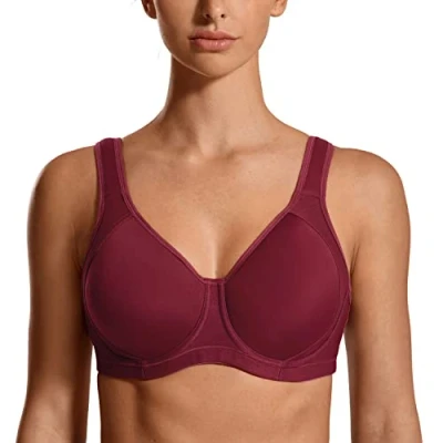 Afbeelding van SYROKAN Coolmax High Impact Sportbeha&#039;s Voor Dames Met Beugels Volledig Figuur Hardlooptraining Paarse aubergine 75C