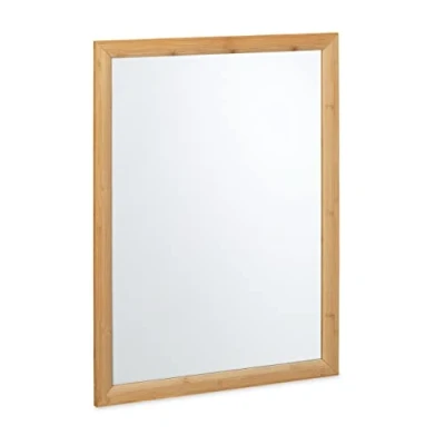 Afbeelding van Relaxdays wandspiegel met lijst, bamboe &amp; glas, HxB 80 x 60 cm, hangende spiegel voor badkamer, slaapkamer hal, natuur