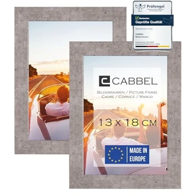 Afbeelding van CABBEL Dubbelpak (set van 2) fotolijst 13x18 cm, grijs/beton, stabiel MDF houten frame, onbreekbaar plexglas, om op te hangen en neer zetten, ideaal voor foto&#039;s/foto&#039;s/collage