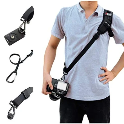 Afbeelding van Camerariem, snail sleeve, neopreen, zwart, draagriem, schouderriem voor Canon Nikon Sony Fujifilm Olympus DSLR SLR