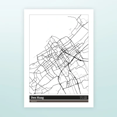Afbeelding van Poster Plattegrond Den Haag Zwart Wit (A3 Formaat) van Nutcrackers