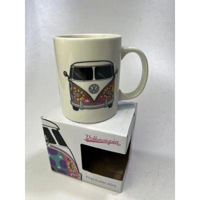 Afbeelding van Mok Volkswagen Busje VW T1 Summer Flower Power Roze&amp;Wit Porselein 300ml