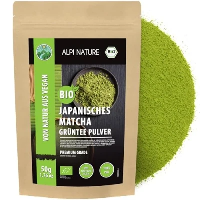 Afbeelding van Alpi Nature Organisch matchapoeder uit Japan (50 g) groene thee premium cijfer Japans matcha theepoeder van gecontroleerde organische teelt 100% natuurlijk product vrij additieven