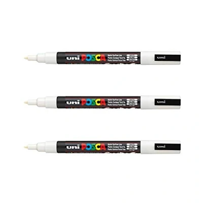 Afbeelding van Mitsubishi Pencil 3 Marqueurs Posca Blanc PC3M Pointe Conique Fine Marqueur Peinture à Base d&#039;Eau Tout Support Pour Papier, Textile, Verre, Galet, Bois, etc.