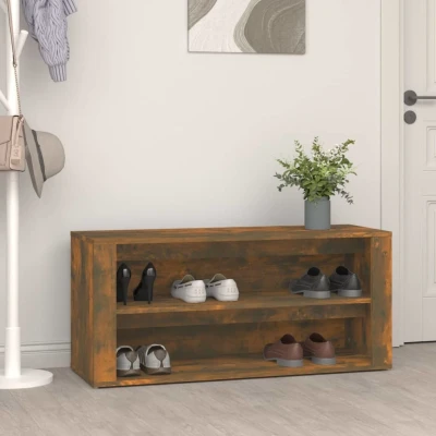 Afbeelding van Schoenenrek 100x35x45 cm bewerkt hout gerookt eikenkleurig