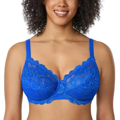 Afbeelding van DELIMIRA Beha Met Volledige Cup Zonder Voering, Van Tule Kant En Beugel Fonkelend blauw 95F