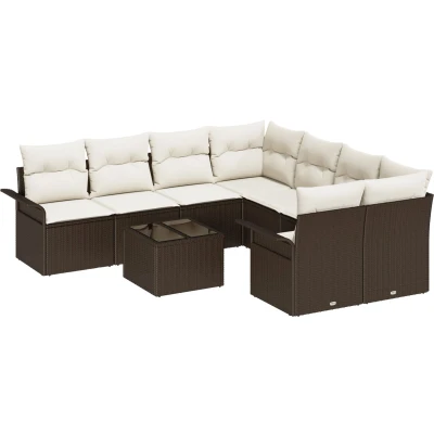 Afbeelding van vidaXL 9 delige Tuinsofa Set met Kussens Bruin Poly Rattan