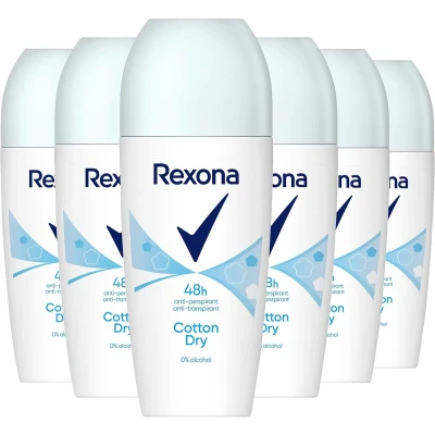 Afbeelding van Rexona Dry Cotton Deodorant Roller 6 x 50 ml Voordeelverpakking