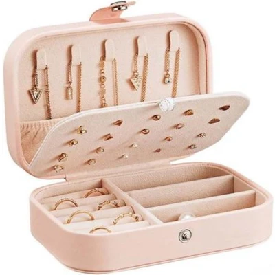 Afbeelding van Luxe Sieradenbox Opberger sieraden doos Juwelen Opbergbox Reis Opbergdoos Leer zacht roze Ketting/Oorbellen/Ring/Horloge Dames/Meisjes