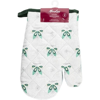Afbeelding van Miss Lucy Camelia set van 2 ovenwanten Ovenhandschoenen Keuken textiel Keukenhandschoen Wit/blad