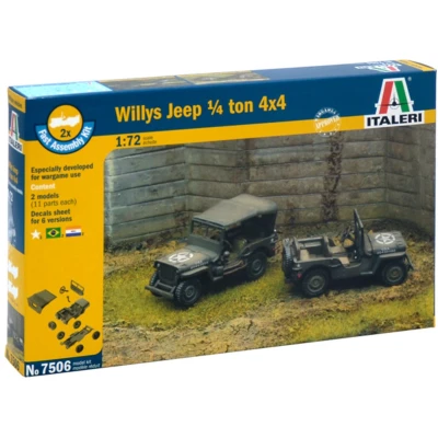 Afbeelding van 1:72 Italeri 7506 Willys Jeep 1/4 Ton 4X4 (2x) Fast Assembly Plastic Modelbouwpakket