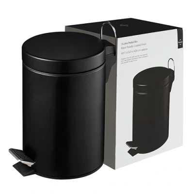 Afbeelding van Premier Housewares Pedaalemmer Mat Zwart Keukenemmer RVS Badkamer 3 L, H26 x B17 D23cm