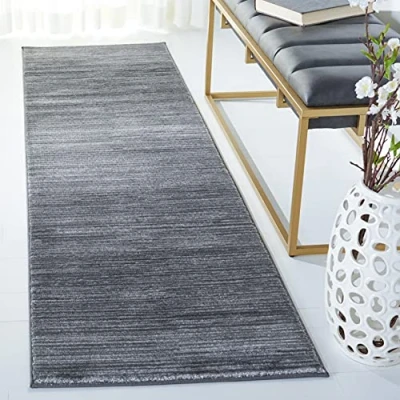 Afbeelding van SAFAVIEH Glam Vloerkleed in effen kleur, voor woonkamer, eetkamer, slaapkamer, Vision Collection, laagpolig, grijs, 66 x 244 cm