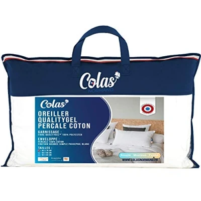 Afbeelding van Colas Normand Hoofdkussen QualityGel Percal 100% katoen vast 45 x 70 cm neksteun geheugengevoel hotelkwaliteit zacht gemaakt in Frankrijk wit