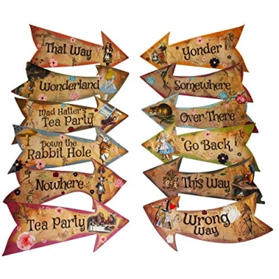 Afbeelding van ASVP Shop 12 stuks Alice in Wonderland thema pijlborden vintage stijl/gekke hoedenmaker accessoires voor socialite avond