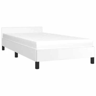 Afbeelding van vidaXL Bedframe met hoofdbord kunstleer wit 90x200 cm, bedframe, slaapmeubel, ledikant, bed, bedbodem, eenpersoonsbed, slaapbed, bedframes, bedden
