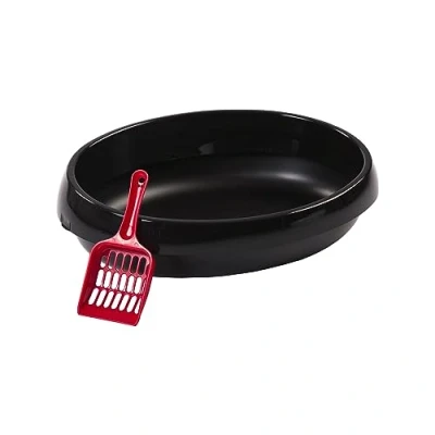 Afbeelding van Iris Ohyama, Kattenbak, Standaard, Uitneembare rand, Gladde binnenkant, Compact, Inclusief schepje, BPA vrij, Voor katten, PNE 480, Zwart