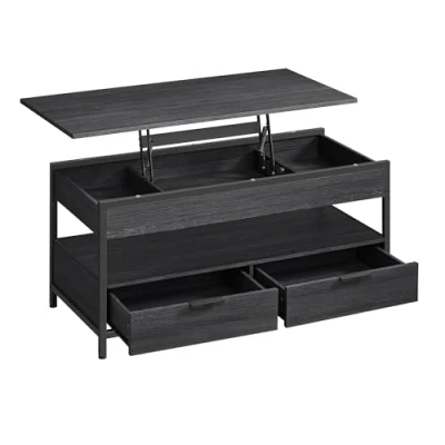Afbeelding van VASAGLE Salontafel, woonkamertafel met opklapbaar blad, opbergladen, open opbergruimte en verborgen vak, antracietgrijs inktzwart, LCT209B22