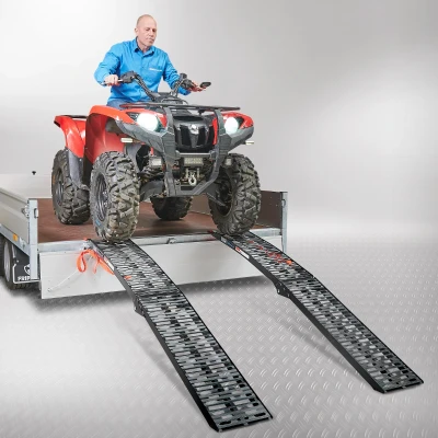 Afbeelding van Datona Extra Verstevigde Aluminium Zwarte Oprijplaat Opklapbaar 225 Cm 2 Stuks (220 x 28 7,5 cm)