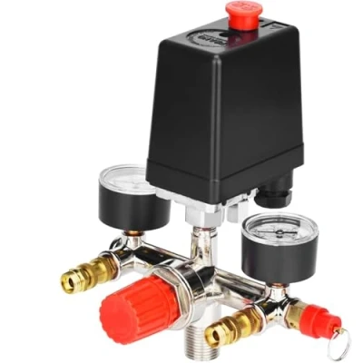 Afbeelding van 90 120 PSI luchtcompressor drukklep schakelaarregelaar met dubbele meters